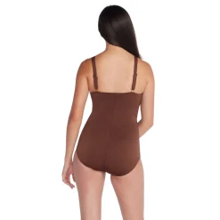 Fitness|One Pieces-Speedo Adjustable Solid Shirred Tank One Piece Brown
