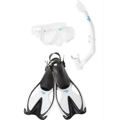 Snorkelling|Mask & Snorkels-Speedo Adult Adventure Mask/Snorkel/Fin Set Clear Black