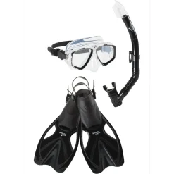 Snorkelling|Mask & Snorkels-Speedo Adult Adventure Mask/Snorkel/Fin Set Jet Black