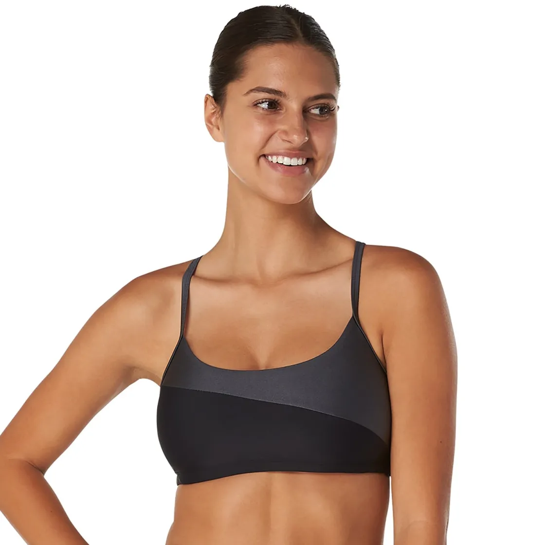 Two Pieces-Speedo Asymmetrical Colorblock Bikini Speedo Black