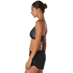 Two Pieces-Speedo Asymmetrical Colorblock Bikini Speedo Black