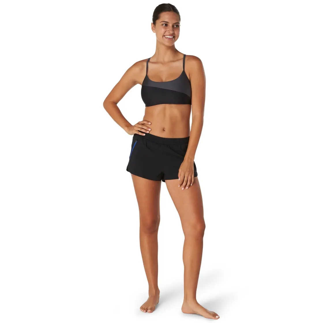 Two Pieces-Speedo Asymmetrical Colorblock Bikini Speedo Black