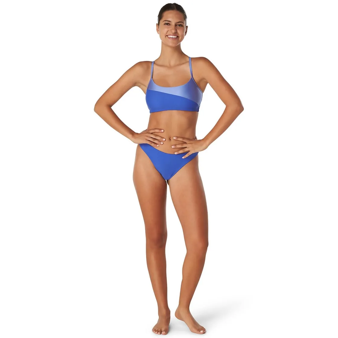 Two Pieces-Speedo Asymmetrical Colorblock Bikini Dazzling Blue