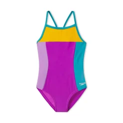 Girls Training|Girls Swimwear-Speedo Colorblock Propel Back One Piece Neon Violet