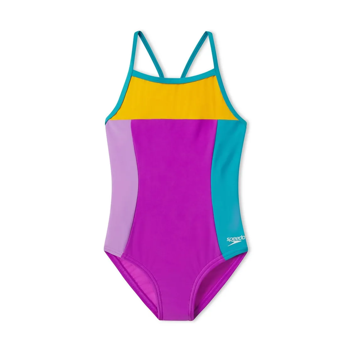 Girls Training|Girls Swimwear-Speedo Colorblock Propel Back One Piece Neon Violet