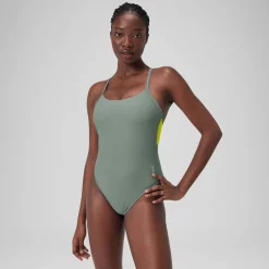 Fitness|One Pieces-Speedo Colorblock Racerback One Piece Sage Green