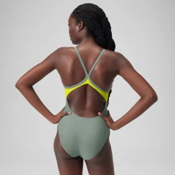 Fitness|One Pieces-Speedo Colorblock Racerback One Piece Sage Green