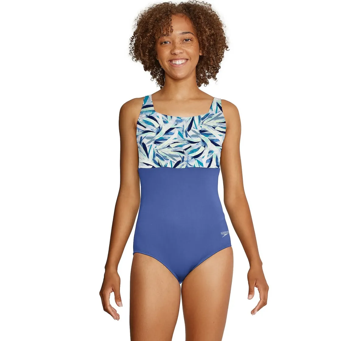 Fitness|One Pieces-Speedo Colorblock Square Neck One Piece Blue
