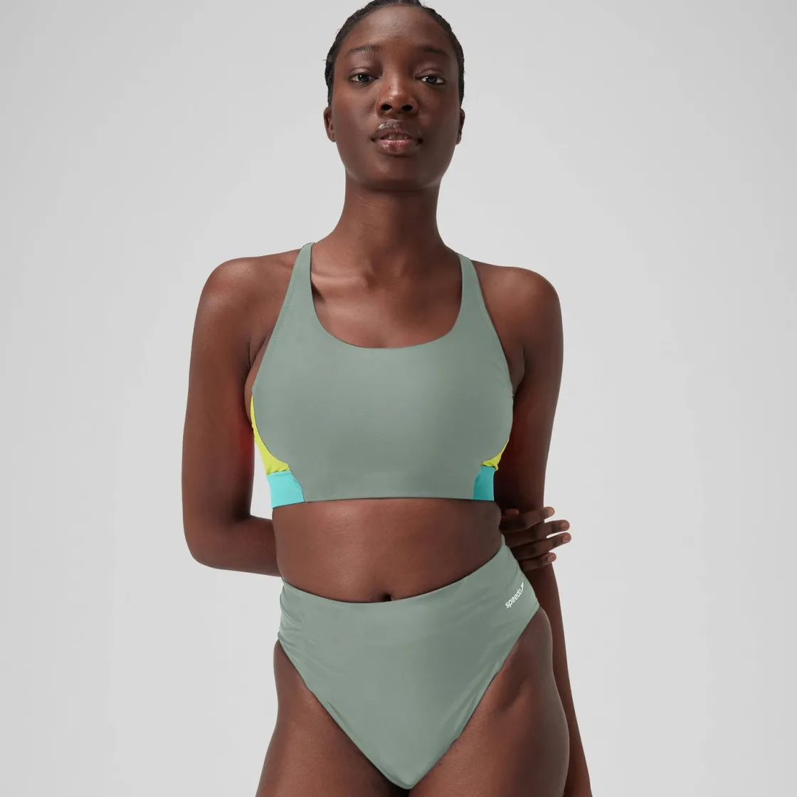 Two Pieces-Speedo Colorblock Top Soft Olive