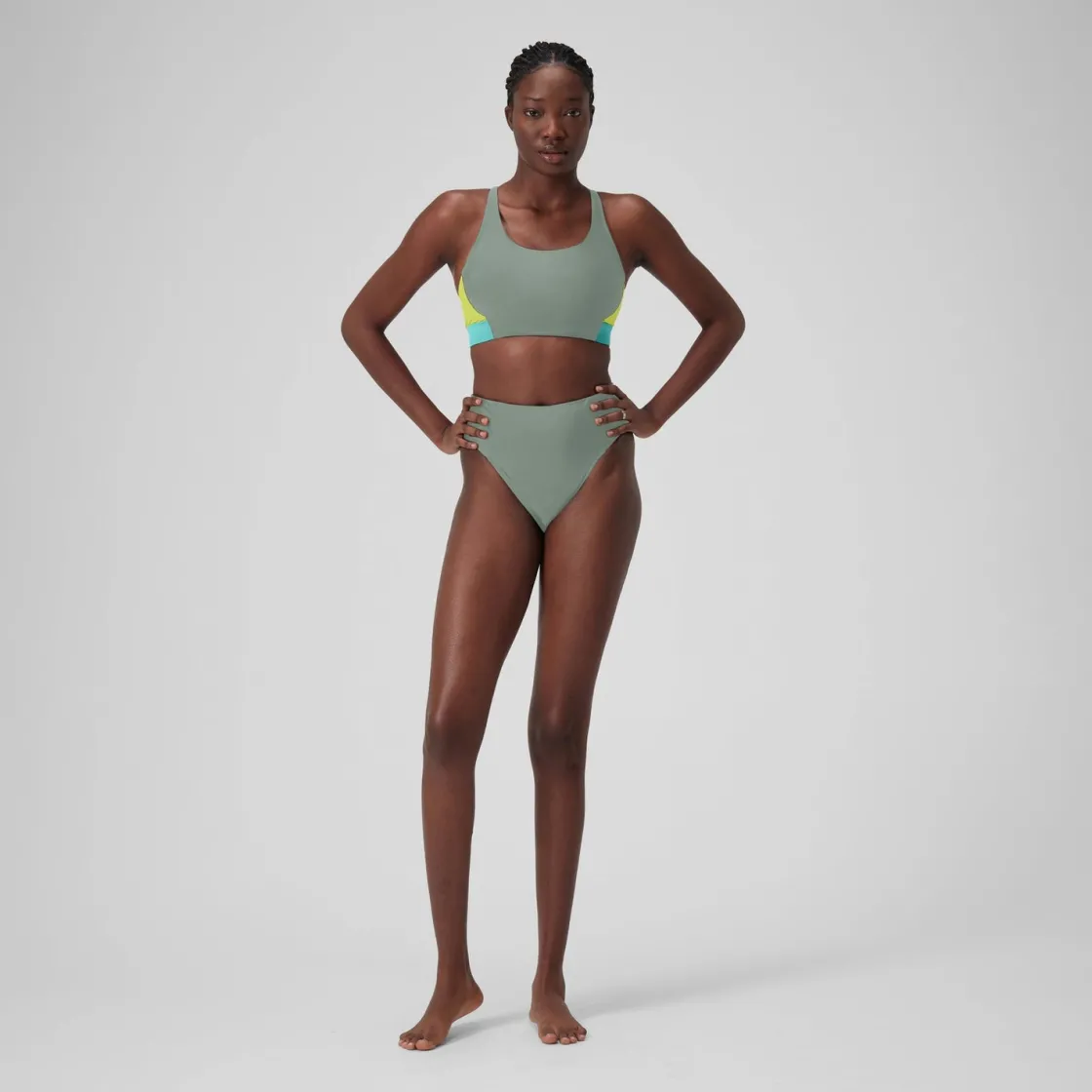 Two Pieces-Speedo Colorblock Top Soft Olive