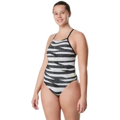 Racing|One Pieces-Speedo Contort Stripes Crossback One Piece Black