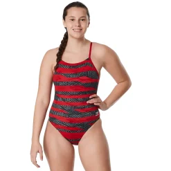 Racing|One Pieces-Speedo Contort Stripes Crossback One Piece Red