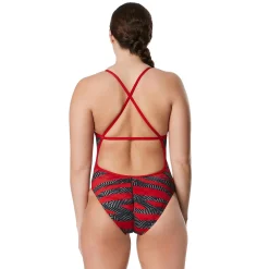 Racing|One Pieces-Speedo Contort Stripes Crossback One Piece Red