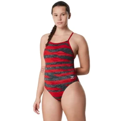 Racing|One Pieces-Speedo Contort Stripes Crossback One Piece Red