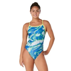 Racing|One Pieces-Speedo Cyclone Swirl Flyback One Piece Blue Green