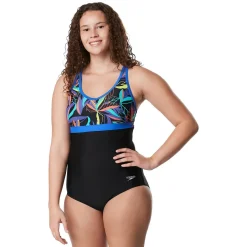 Recreation|Fitness-Speedo Double Strap One Piece Blue Black