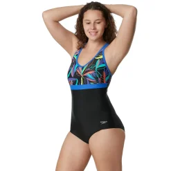 Recreation|Fitness-Speedo Double Strap One Piece Blue Black