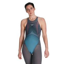 Tech Suits-Speedo Fastskin LZR Pure Valor Open Back Kneeskin - Fina Approved Grey Blue