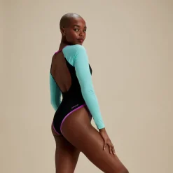 One Pieces-Speedo Flu3nte Colorblock Long Sleeve Cut Out One Piece Black Blue