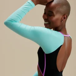 One Pieces-Speedo Flu3nte Colorblock Long Sleeve Cut Out One Piece Black Blue