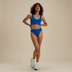 Two Pieces-Speedo Flu3nte Embossed Cheeky Solid High Waist Bikini Bottom Blue