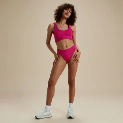 Two Pieces-Speedo Flu3nte Embossed Solid Cropkini Fuchsia
