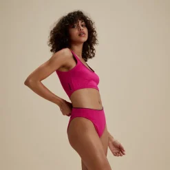 Two Pieces-Speedo Flu3nte Embossed Solid Cropkini Fuchsia