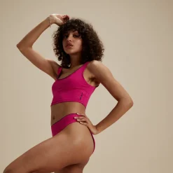 Two Pieces-Speedo Flu3nte Embossed Solid Cropkini Fuchsia