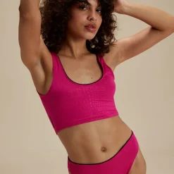 Two Pieces-Speedo Flu3nte Embossed Solid Cropkini Fuchsia