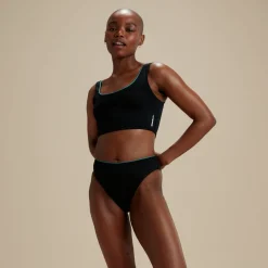 Two Pieces-Speedo Flu3nte Embossed Solid Cropkini Black