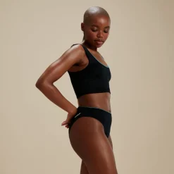 Two Pieces-Speedo Flu3nte Embossed Solid Cropkini Black