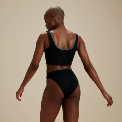 Two Pieces-Speedo Flu3nte Embossed Solid Cropkini Black