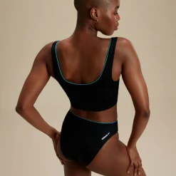 Two Pieces-Speedo Flu3nte Embossed Solid Cropkini Black