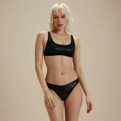 Two Pieces-Speedo Flu3nte Foil Convertible Strap Solid Bikini Top Black