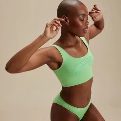 Two Pieces-Speedo Flu3nte Foil Logo Cropkini Green