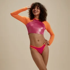 Two Pieces-Speedo Flu3nte Foil Long Sleeve Crop Top Pink