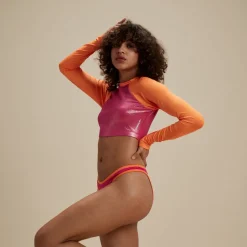 Two Pieces-Speedo Flu3nte Foil Long Sleeve Crop Top Pink