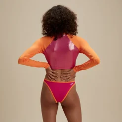 Two Pieces-Speedo Flu3nte Foil Long Sleeve Crop Top Pink