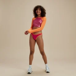 Two Pieces-Speedo Flu3nte Foil Long Sleeve Crop Top Pink