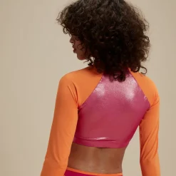 Two Pieces-Speedo Flu3nte Foil Long Sleeve Crop Top Pink