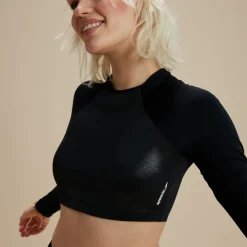 Two Pieces-Speedo Flu3nte Foil Long Sleeve Crop Top Black