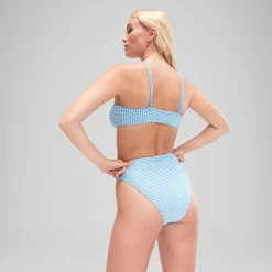 One Pieces-Speedo Flu3nte Gingham Convertible Cut Out One Piece Aqua Blue