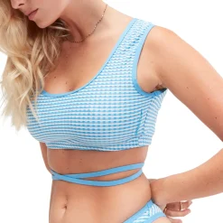 Two Pieces-Speedo Flu3nte Gingham Crop Top Aqua Blue
