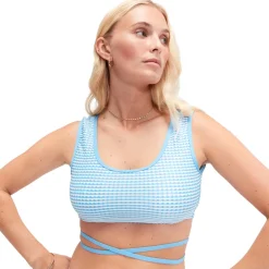 Two Pieces-Speedo Flu3nte Gingham Crop Top Aqua Blue