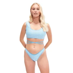 Two Pieces-Speedo Flu3nte Gingham Crop Top Aqua Blue