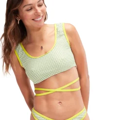 Two Pieces-Speedo Flu3nte Gingham Crop Top Olive Green