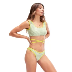 Two Pieces-Speedo Flu3nte Gingham Crop Top Olive Green