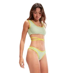 Two Pieces-Speedo Flu3nte Gingham Scoop Bottom Olive Green