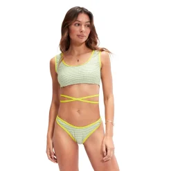 Two Pieces-Speedo Flu3nte Gingham Scoop Bottom Olive Green