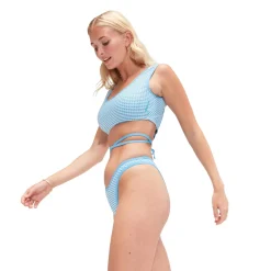 Two Pieces-Speedo Flu3nte Gingham Scoop Bottom Aqua Blue